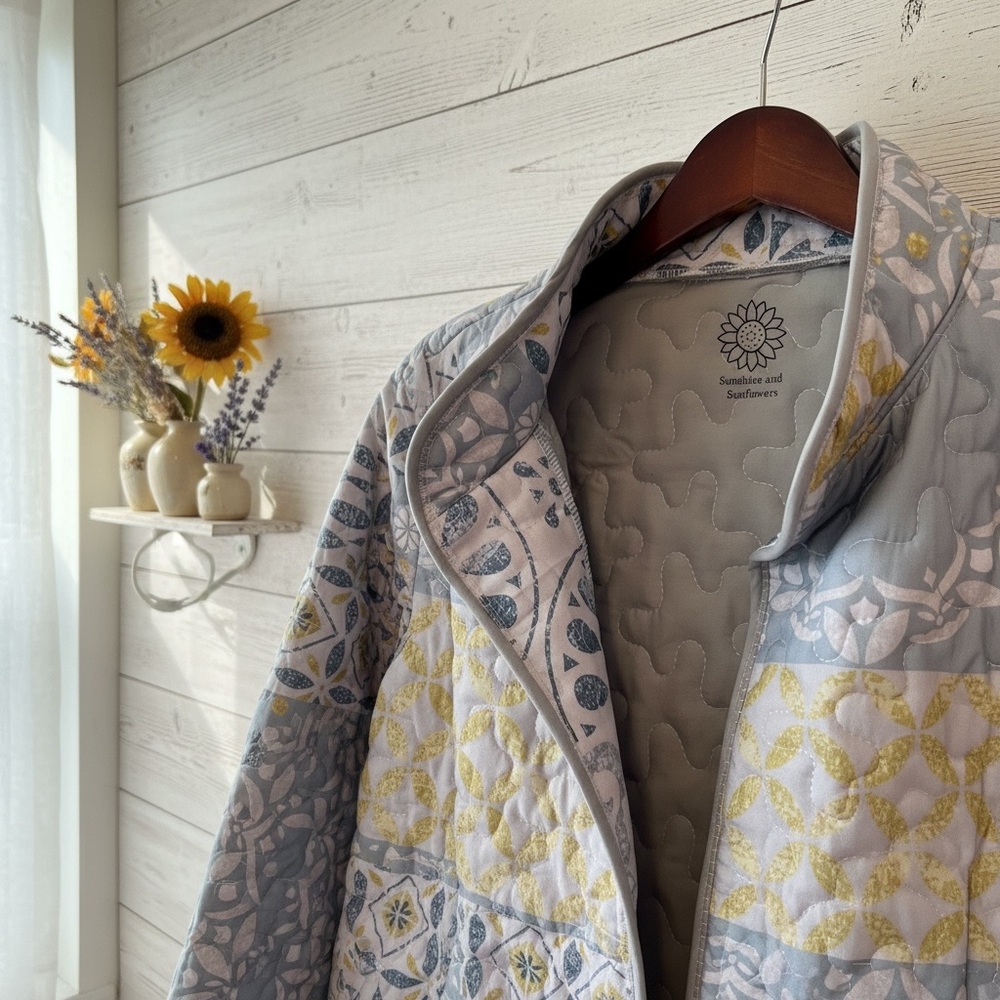 Stylish Patchwork Teddy Jacket in Gray and Yellow - image 3